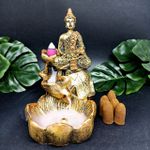 Incensário Cascata Flor de Lotus Buda Hindu Meditando + 5 incensos cone de Brinde.