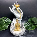 Incensário Cascata Mão com Buda + 5 incensos cone de Brinde.