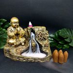 Incensário Cascata Grande Buda Chines Rezando + 5 incensos cone de Brinde.