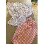 Conjunto Básico Longo Xadrez Rosa e Branco