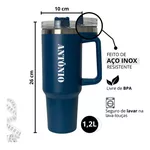 Copo Termico Grande Canudo Quencher Caneca Tampa Alça 1200ml