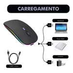Mouse Sem Fio Wireless Recarregável Led Rgb 2.4ghz Cor Preto
