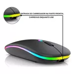 Mouse Sem Fio Wireless Recarregável Led Rgb 2.4ghz Cor Preto