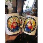 CANECA SAGRADO CORAÇÃO DE JESUS E IMACULADO CORAÇÃO DE MARIA colorida EM CERÂMICA