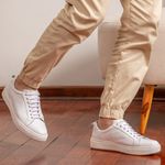 Tênis Casual Masculino em Couro Branco Yaris 