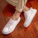 Tênis Casual Masculino em Couro Branco Yaris 
