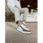 Tênis Casual Bold Sneaker Em Couro Branco/Caramelo