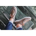 Sapato Casual Couro Legítimo Nobuck Cimento Sola Transparente Forro de Couro