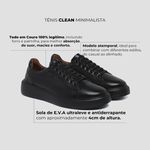 Tênis de Amarrar Minimalista Todo Preto Sola Alta Clean