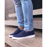 Sapatênis Slip On Couro Azul Nobuck Forro de Couro Berlutini