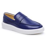 Sapato Masculino Mocassim Master Couro Azul Sola Alta Branca