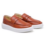 Sapato Masculino Mocassim Master Couro Terracota Sola Alta Branca