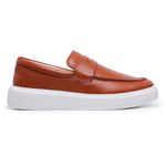 Sapato Masculino Mocassim Master Couro Terracota Sola Alta Branca