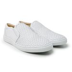 Sapatênis Slip On Tresse Couro Branco Sola Branca Forro de Couro