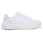 Tênis de Amarrar Couro Liso Branco Sola Alta Branca Clean
