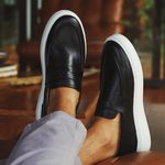 Sapato Masculino Mocassim Master Couro Preto Sola Alta Branca Berlutini 