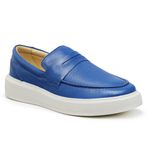 Sapato Masculino Mocassim Master Couro Indigo Sola Alta Branca