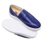 Sapato Masculino Mocassim Master Couro Azul Sola Alta Branca