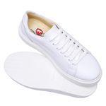 Tênis de Amarrar Couro Liso Branco Sola Alta Branca Clean