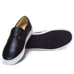 Sapatênis Slip On Liso Preto Sola Branca Forro de Couro Berlutini 