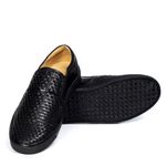 Sapatênis Slip On Tresse Couro Preto Forro de Couro Sola Preta