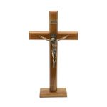 Crucifixo Mesa e Parede -Madeira com medalha de São Bento 35 cm