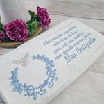 Toalha Bordada Meu Batismo - Frase Azul