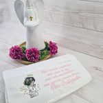 Toalha Bordada Meu Batismo - Anjo Frase Rosa 
