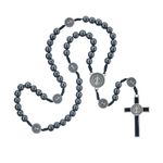 Terço São Bento Hematita 8mm com Medalhas no Pai Nosso