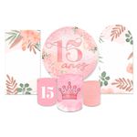 Kit Casadinho + Painel Romano Tema 15 Anos Rosa