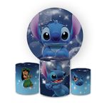 Kit Capa Painel Redondo + Trio Cilindros Decoração Aniversário Lilo & Stitch Desenho
