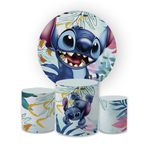 Kit Capa Painel Redondo + Trio Cilindros Decoração Aniversário Lilo & Stitch Desenho