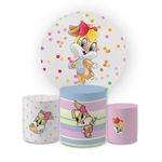 Kit Capa Painel Redondo + Trio Cilindros Decoração Aniversário Baby Looney Tunes Desenho
