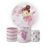 Kit Capa Painel Redondo + Trio Cilindros Decoração Aniversário Festa Infantil Bailarina Rosa 