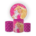 Kit Capa Painel Redondo + Trio Cilindros Decoração Aniversário Festa Infantil Barbie 
