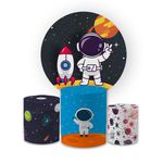 Kit Capa Painel Redondo + Trio Cilindros Decoração Aniversário Festa Infantil Astronauta Galáxia 