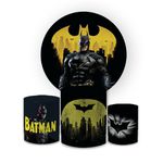 Kit Capa Painel Redondo + Trio Cilindros Decoração Festa Aniversário Infantil Batmam 