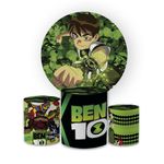 Kit Capa Painel Redondo + Trio Cilindros Decoração Festa Aniversário Infantil Ben 10 