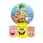 Kit Capa Painel Redondo + Trio Cilindros Decoração Festa Aniversário Infantil Desenho Bob Esponja 