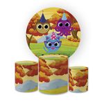 Kit Capa Painel Redondo + Trio Cilindros Decoração Festa Aniversário Infantil Desenho Bolofofos 