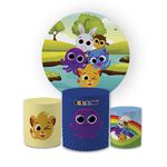 Kit Capa Painel Redondo + Trio Cilindros Decoração Festa Aniversário Infantil Desenho Bolofofos 