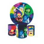 Kit Capa Painel Redondo + Trio Cilindros Decoração Festa Aniversário Infantil Divertidamente