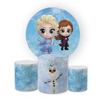 Kit Capa Painel Redondo + Trio Cilindros Decoração Festa Aniversário Infantil Desenho Frozen Baby