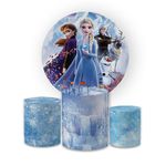 Kit Capa Painel Redondo + Trio Cilindros Decoração Festa Aniversário Infantil Desenho Frozen 