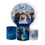 Kit Capa Painel Redondo + Trio Cilindros Decoração Festa Aniversário Infantil Desenho Frozen 