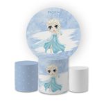 Kit Capa Painel Redondo + Trio Cilindros Decoração Festa Aniversário Infantil Desenho Frozen Baby 