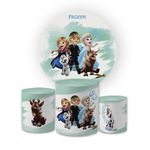 Kit Capa Painel Redondo + Trio Cilindros Decoração Festa Aniversário Infantil Desenho Frozen Baby 