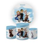Kit Capa Painel Redondo + Trio Cilindros Decoração Festa Aniversário Infantil Desenho Frozen Baby 