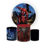 Kit Capa Painel Redondo + Trio Cilindros Decoração Festa Aniversário Infantil Tema Menino Homem Aranha 