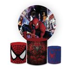 Kit Capa Painel Redondo + Trio Cilindros Decoração Festa Aniversário Infantil Tema Menino Homem Aranha 